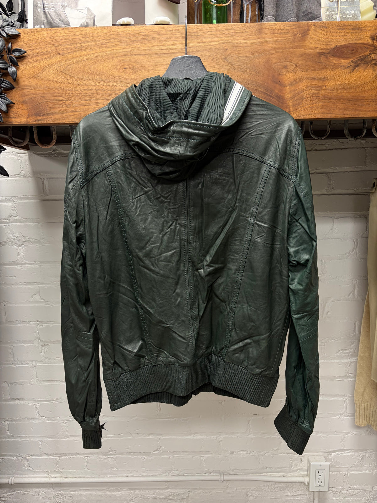 2000s Dolce & Gabbana Dark Green/White Leather Hooded Track Jacket
