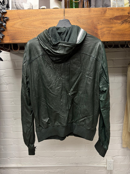 2000s Dolce & Gabbana Dark Green/White Leather Hooded Track Jacket
