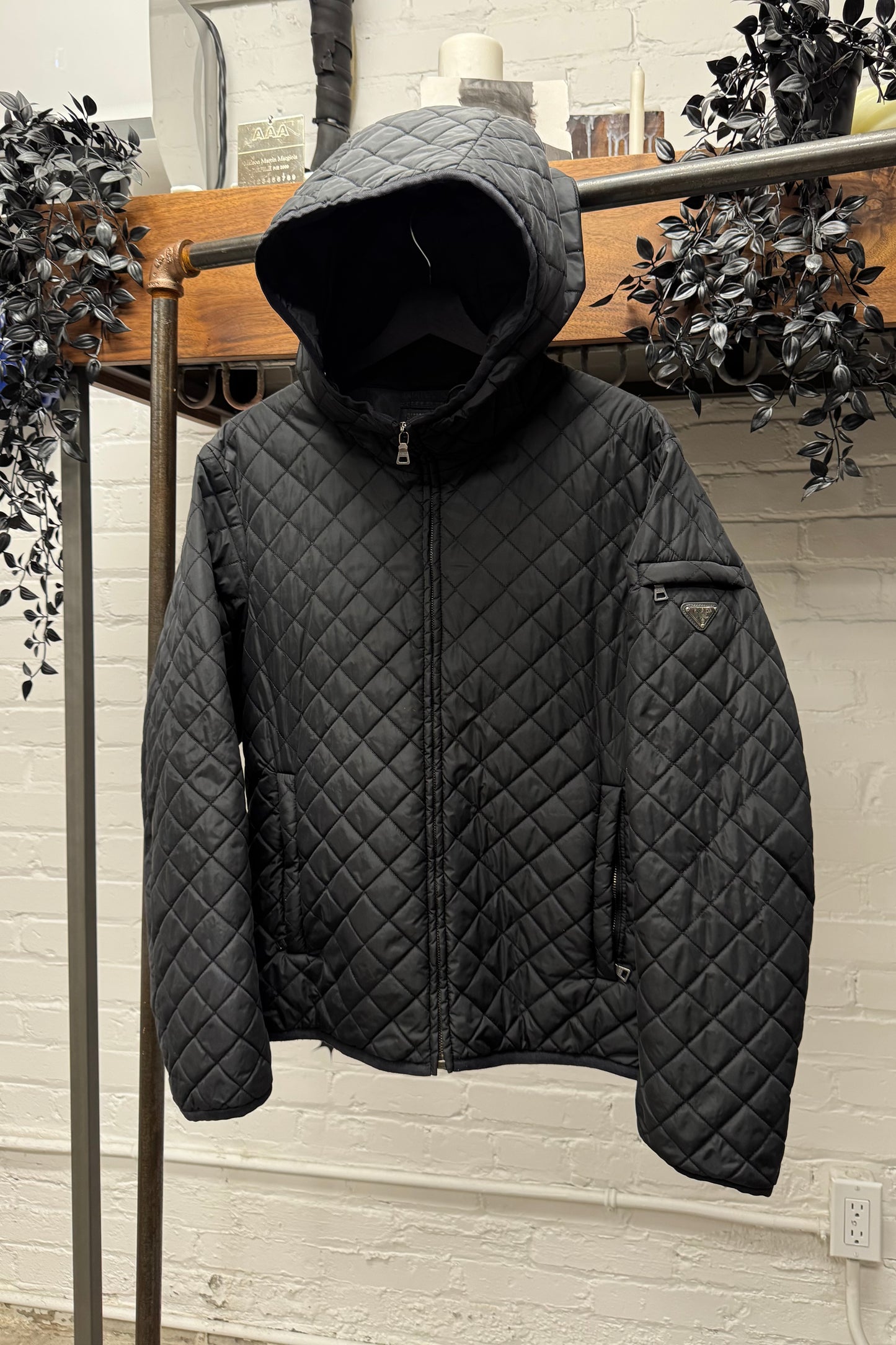 2000s Prada Quilted Down Fill Saffiano Logo Puffer Jacket