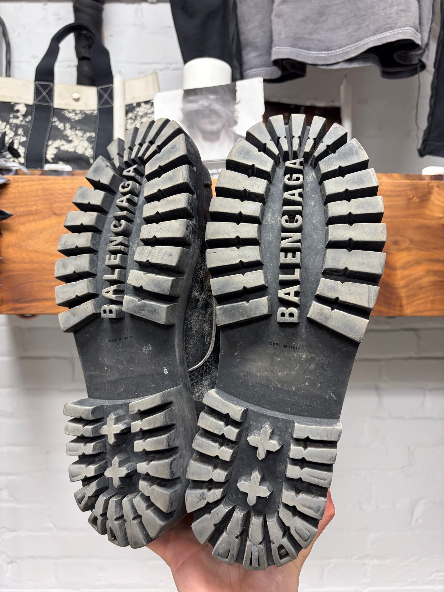 Balenciaga Distressed Black Leather ‘Strike’ Combat Boots