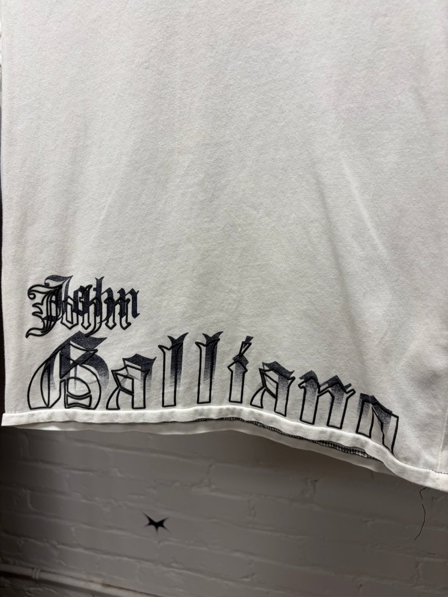 John Galliano ‘Newspaper Print’ Cropped White Short Sleeve Shirt