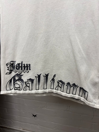 John Galliano ‘Newspaper Print’ Cropped White Short Sleeve Shirt