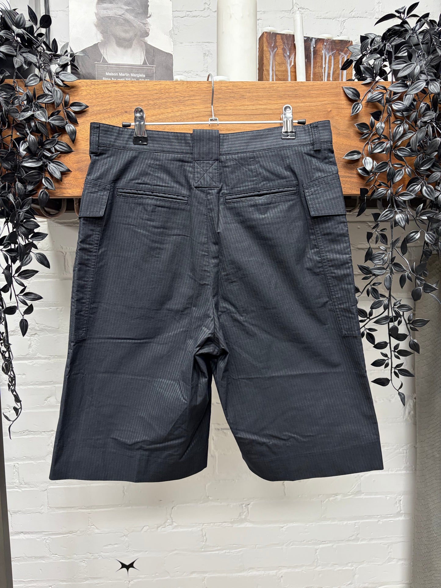 SS2008 Dior Homme Pinstripe Black Wide Leg Cargo Trouser Shorts