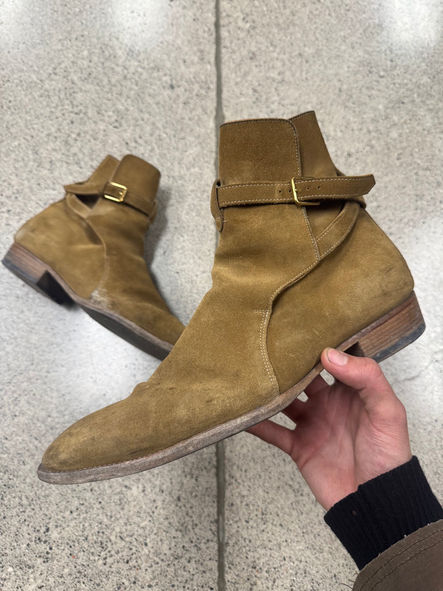 Saint Laurent ‘Jodhpur’ Brown Suede Buckle Boots