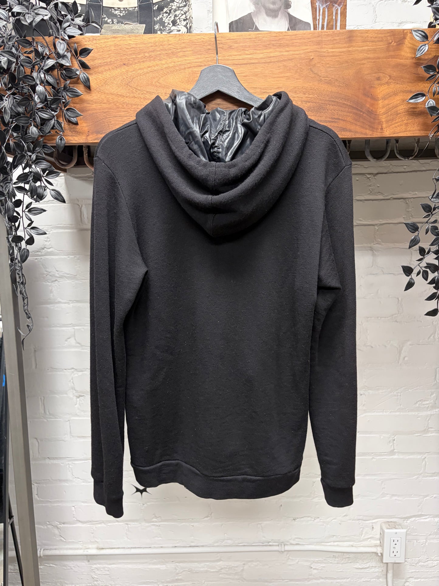 AW2007 Raf Simons Black Wool Hoodie with Waxed Nylon Interior Liner