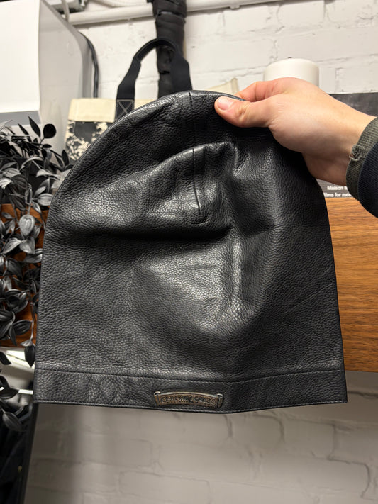 Vintage Chrome Hearts Leather Scroll Logo Biker Skull Cap