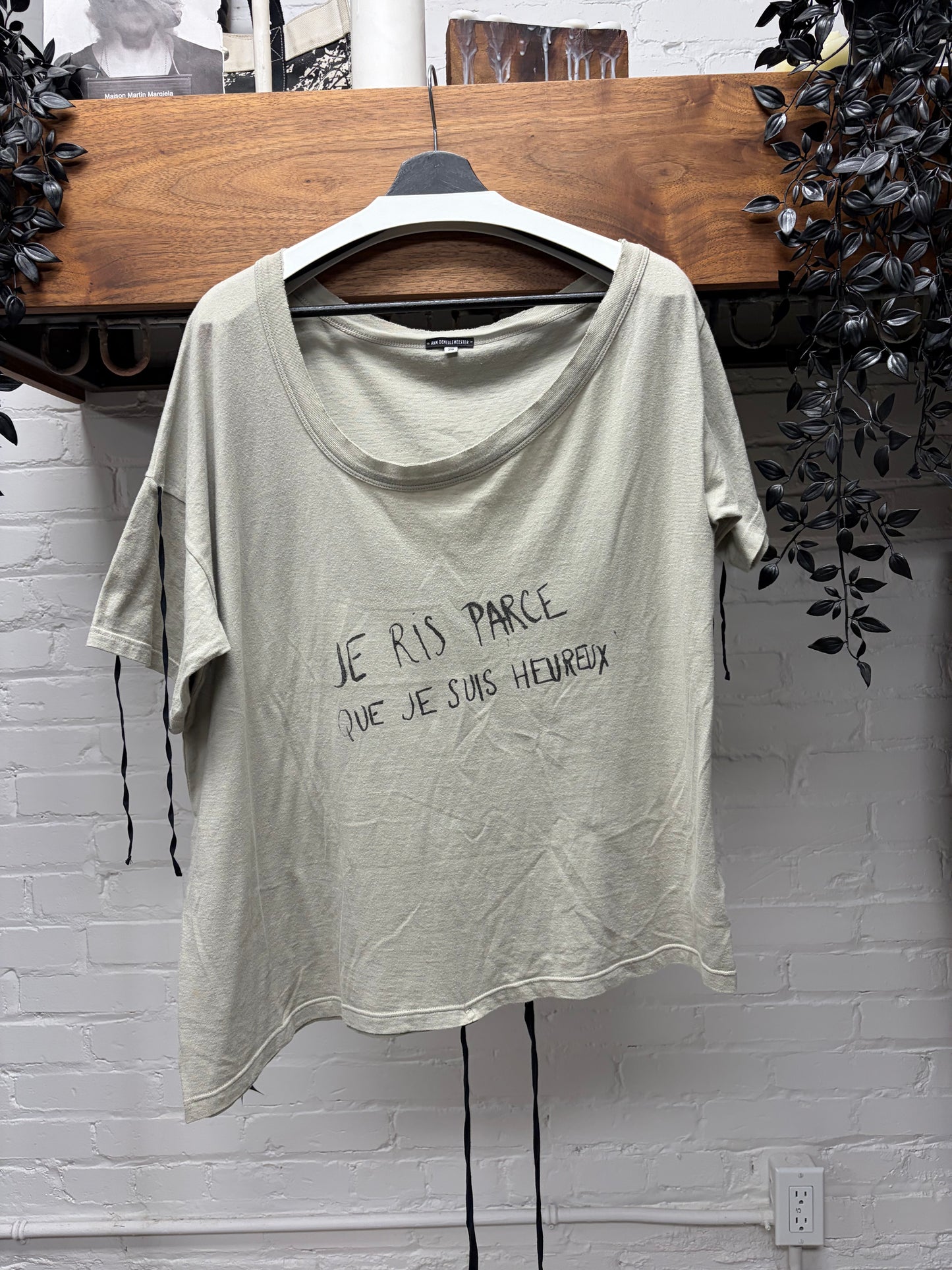 Ann Demeulemeester ‘Je Ris’ Scoop Neck Cotton Bondage T-Shirt