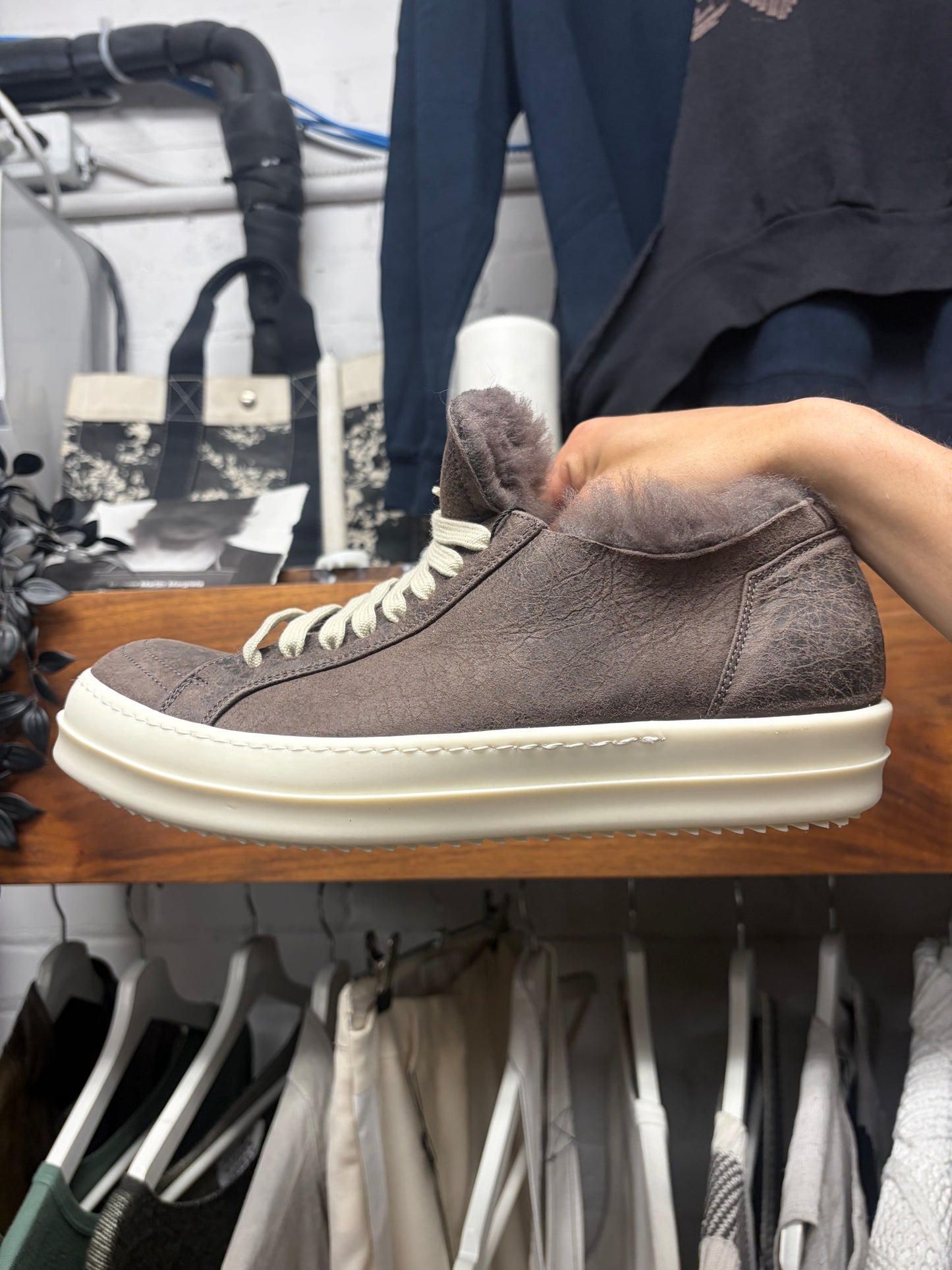 AW2025 Rick Owens DrkDust ‘Minimal Vintage Sneakers’ With Shearling Liner