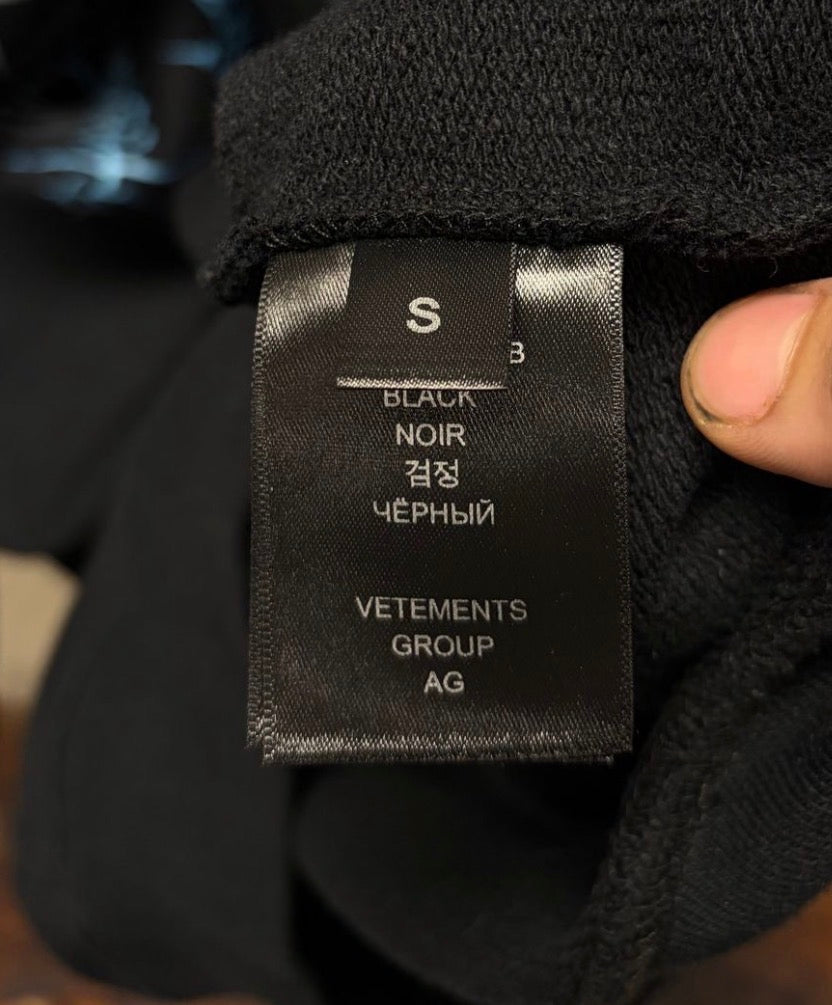 SS2022 Vetements ‘Vital Existence’ Gothic Logo Black Terry Cotton Hoodie