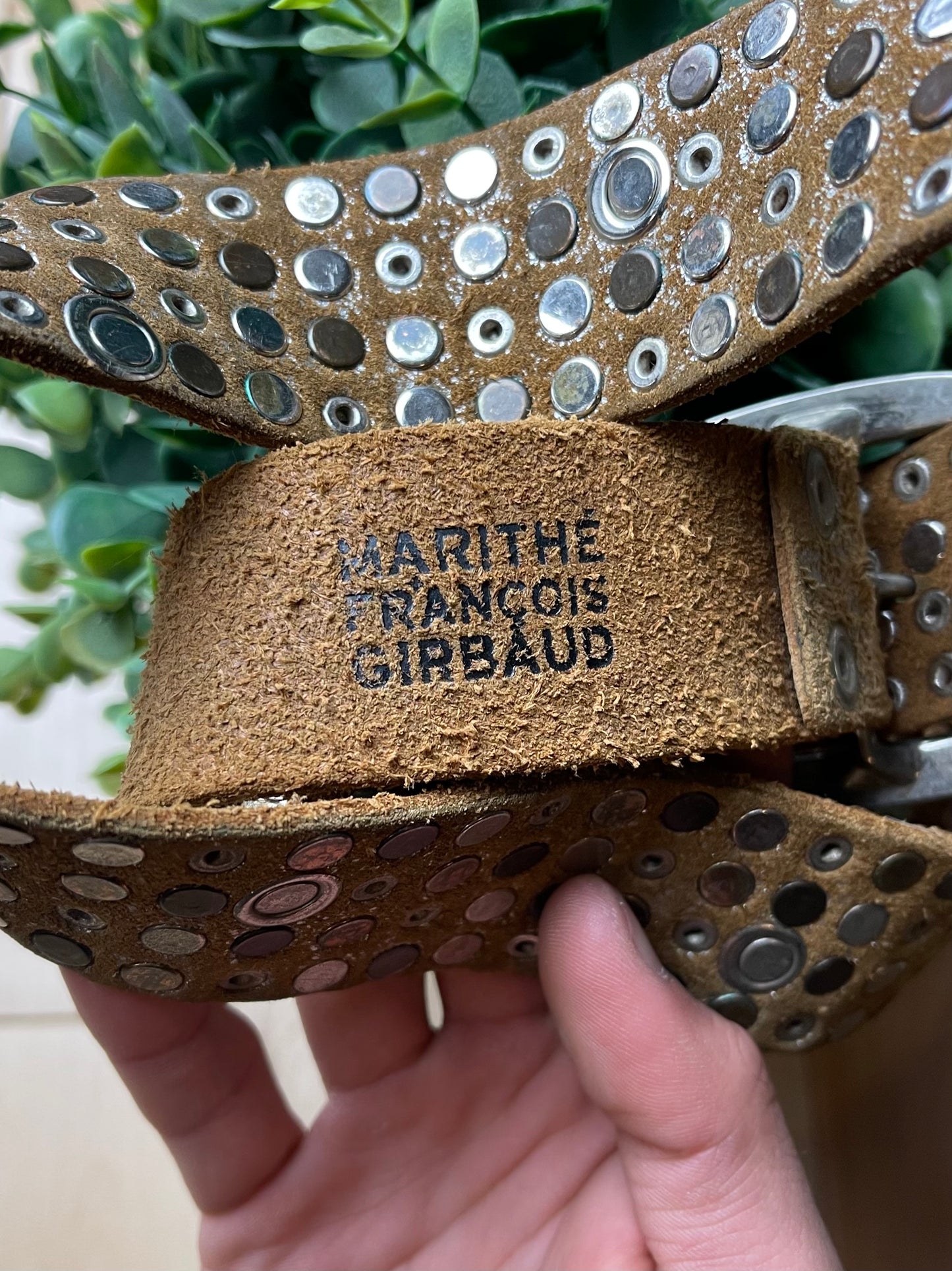 2000s Marithe Francois Girbaud Studded Brown Leather Belt