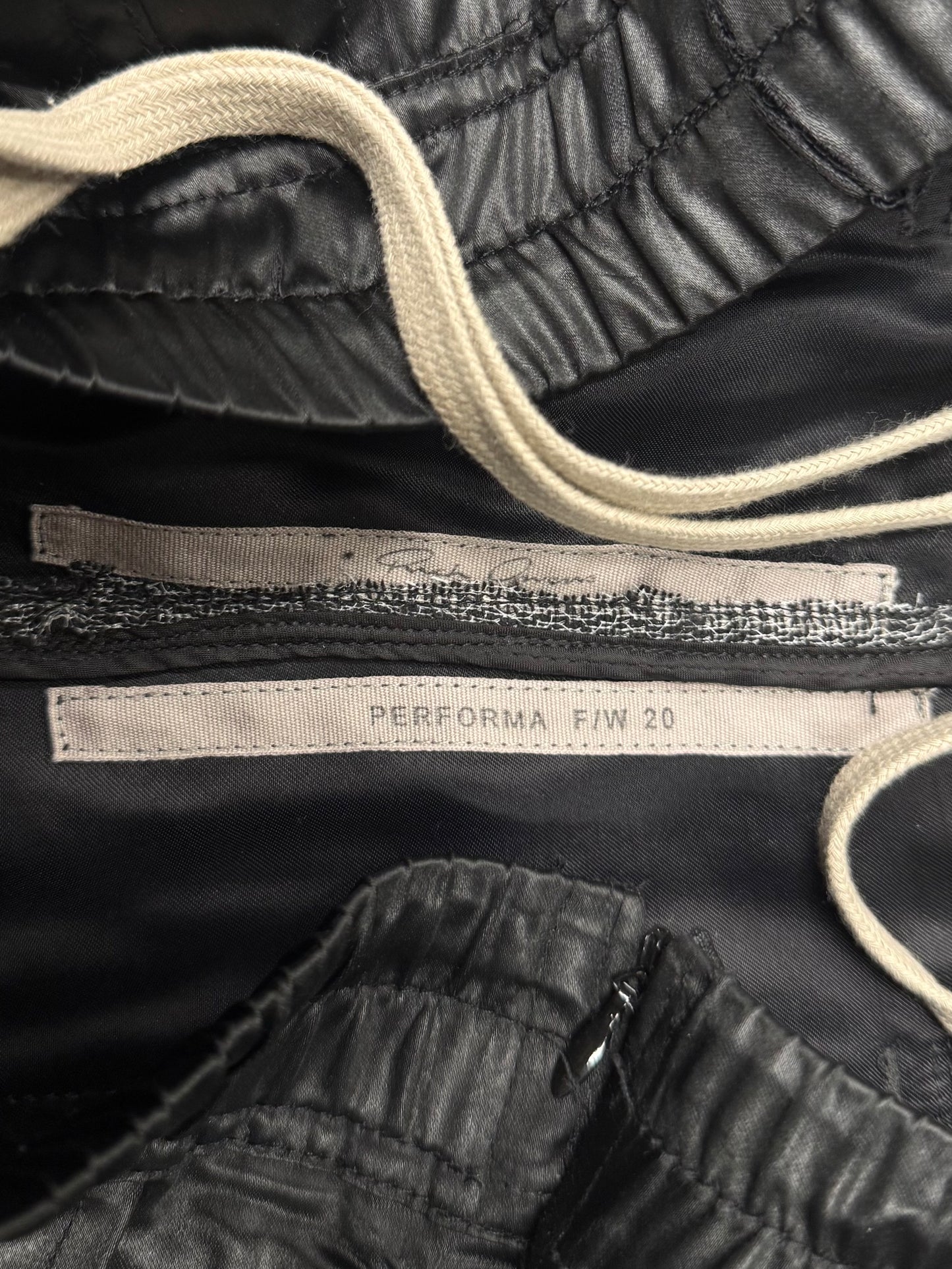 AW2020 Rick Owens ‘Performa’ Black Satin Cargo Pants