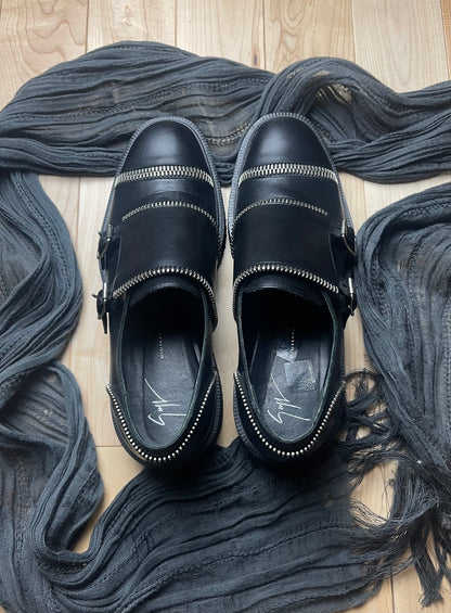Giuseppe Zanotti Crepe Sole Leather Zipper Derbies