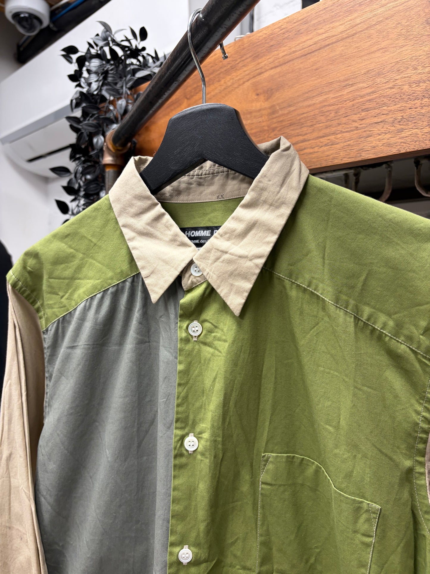 2020 Comme Des Garçons Homme Deux Colorblocked Green/Brown Button Up Shirt