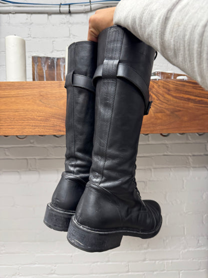 Ann Demeulemeester ‘Danny’ Knee High Calfskin Leather Combat Boots