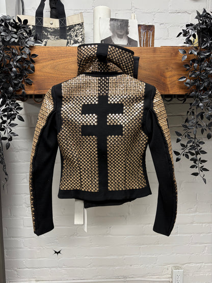 AW2015 Rick Owens ‘Sphinx’ Gold Sequin Beaded ‘Cross Back’ Biker Jacket