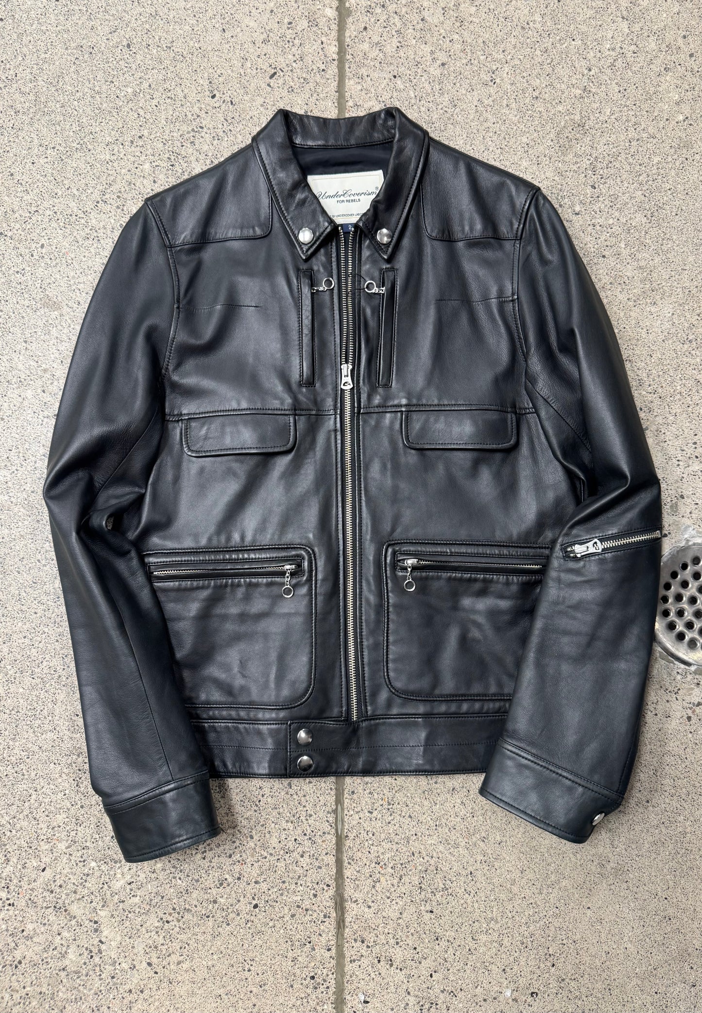 AW2007 Undercover Black Lambskin Leather Worker’s Jacket