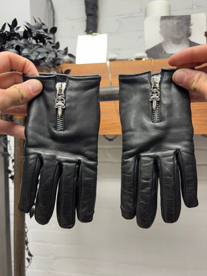 Chrome Hearts Dagger Zip Lambskin Leather Wool Lined Gloves