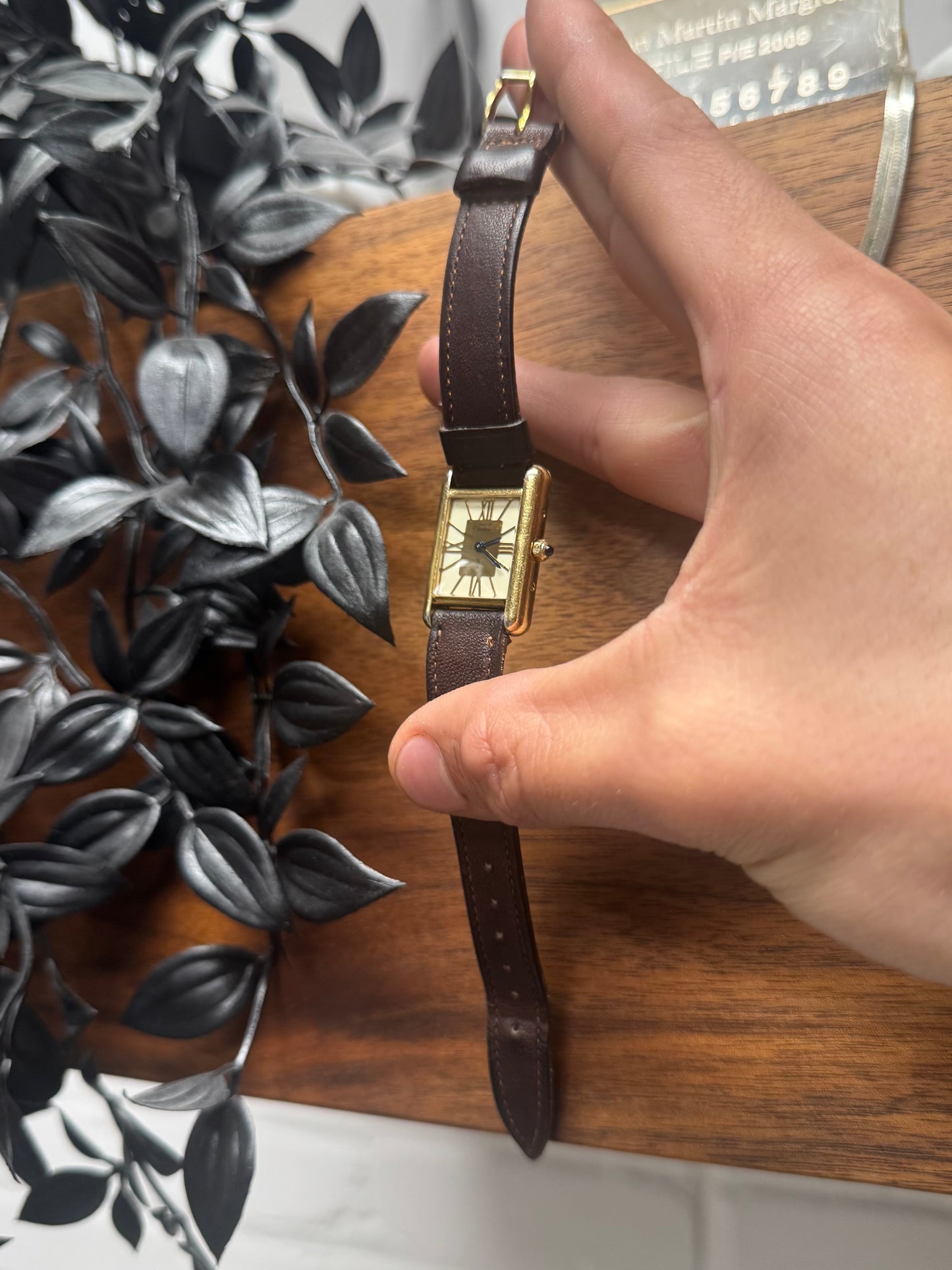 Cartier ‘Tank’ 21MM Yellow Gold/ Sapphire Dial Square Face Watch