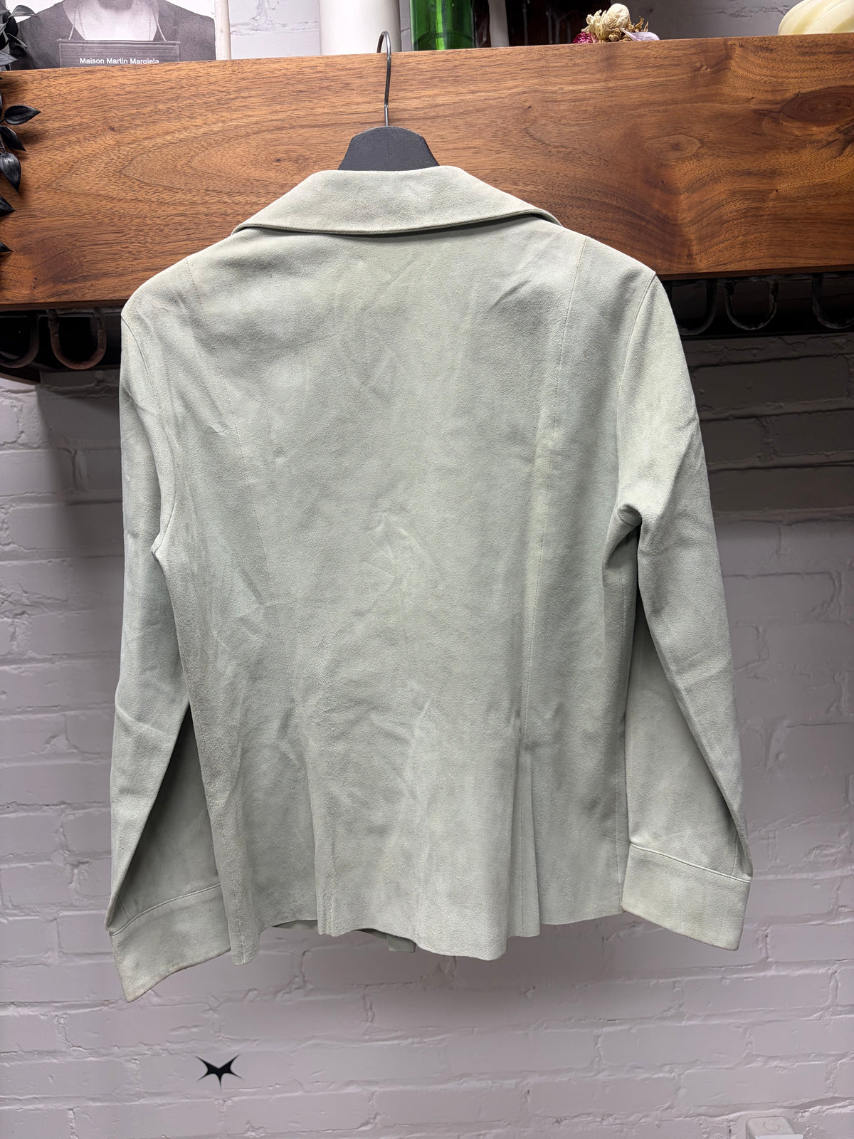 Gucci Mint Green/Tan Single Button Closure Suede Button Snap Shirt