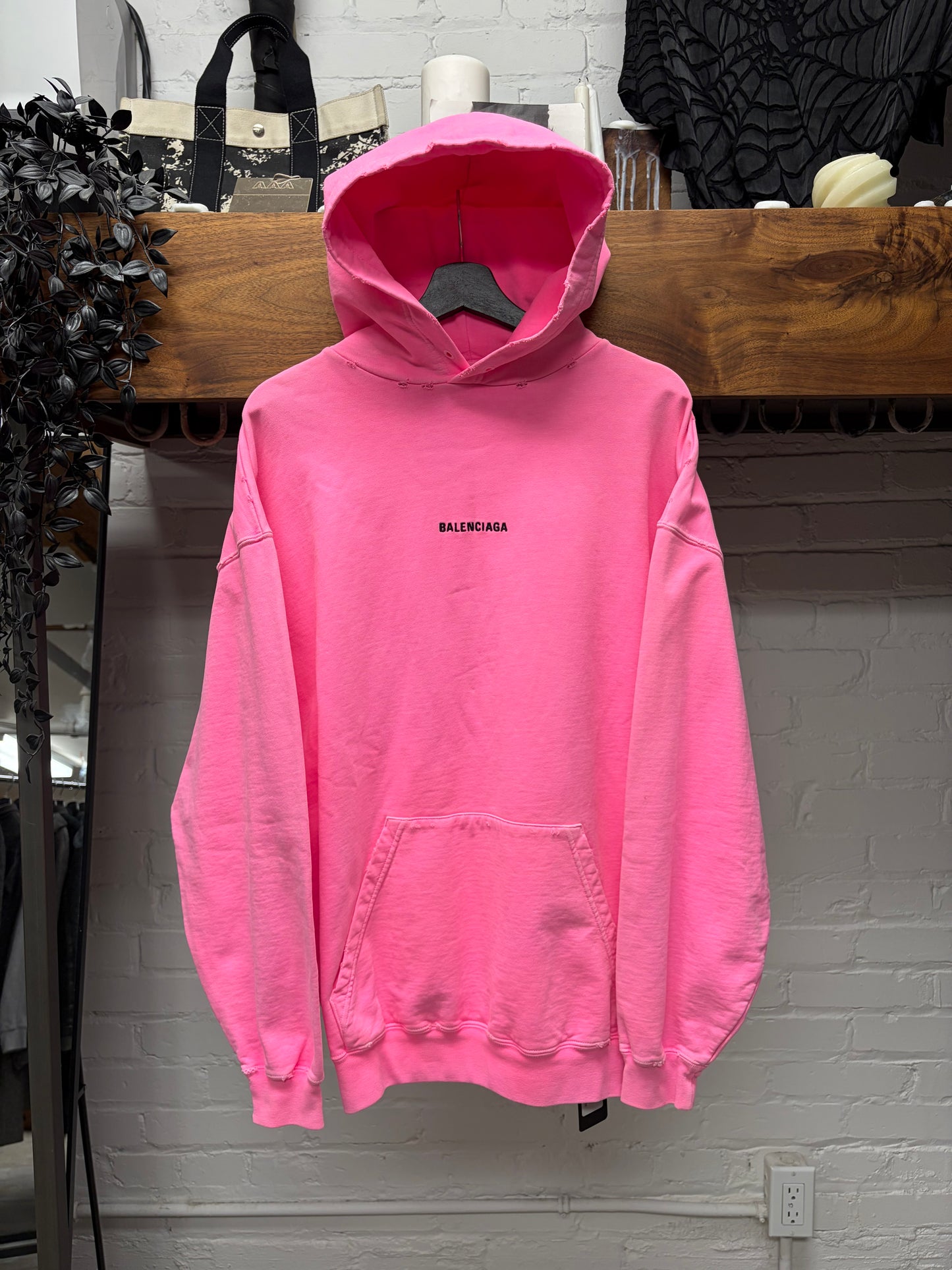 2022 Balenciaga Minimal Logo Pink/Black Hoodie