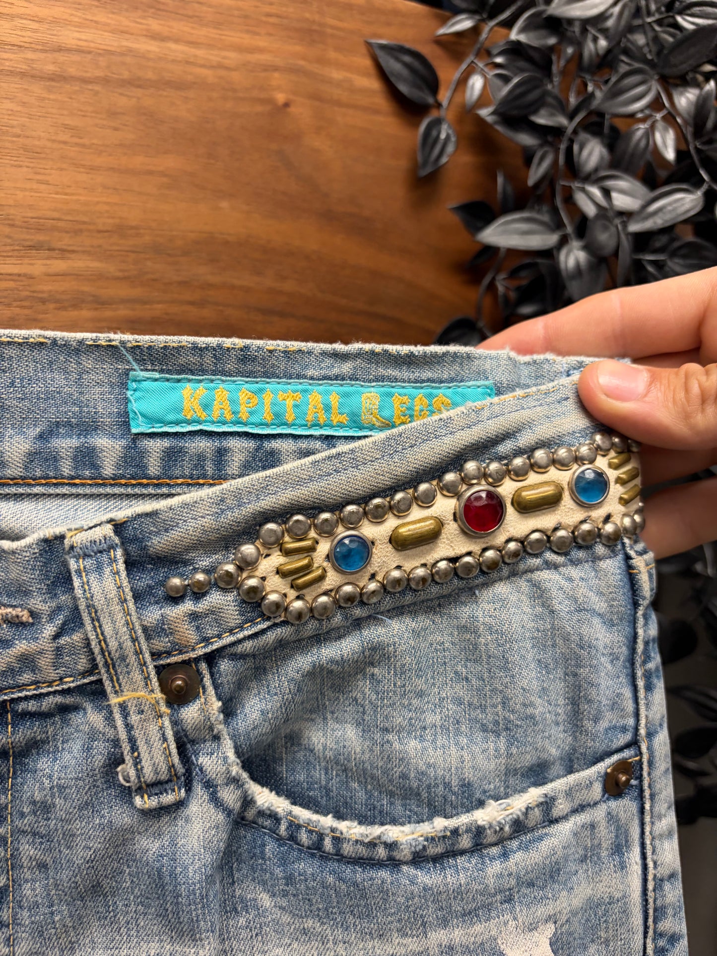 Kapital Custom Order 1/1 Gemstone Studded + Sashiko Repaired Flared Jeans