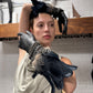 Alexander McQueen Genuine Feathers/Chain Mail Leather Gloves