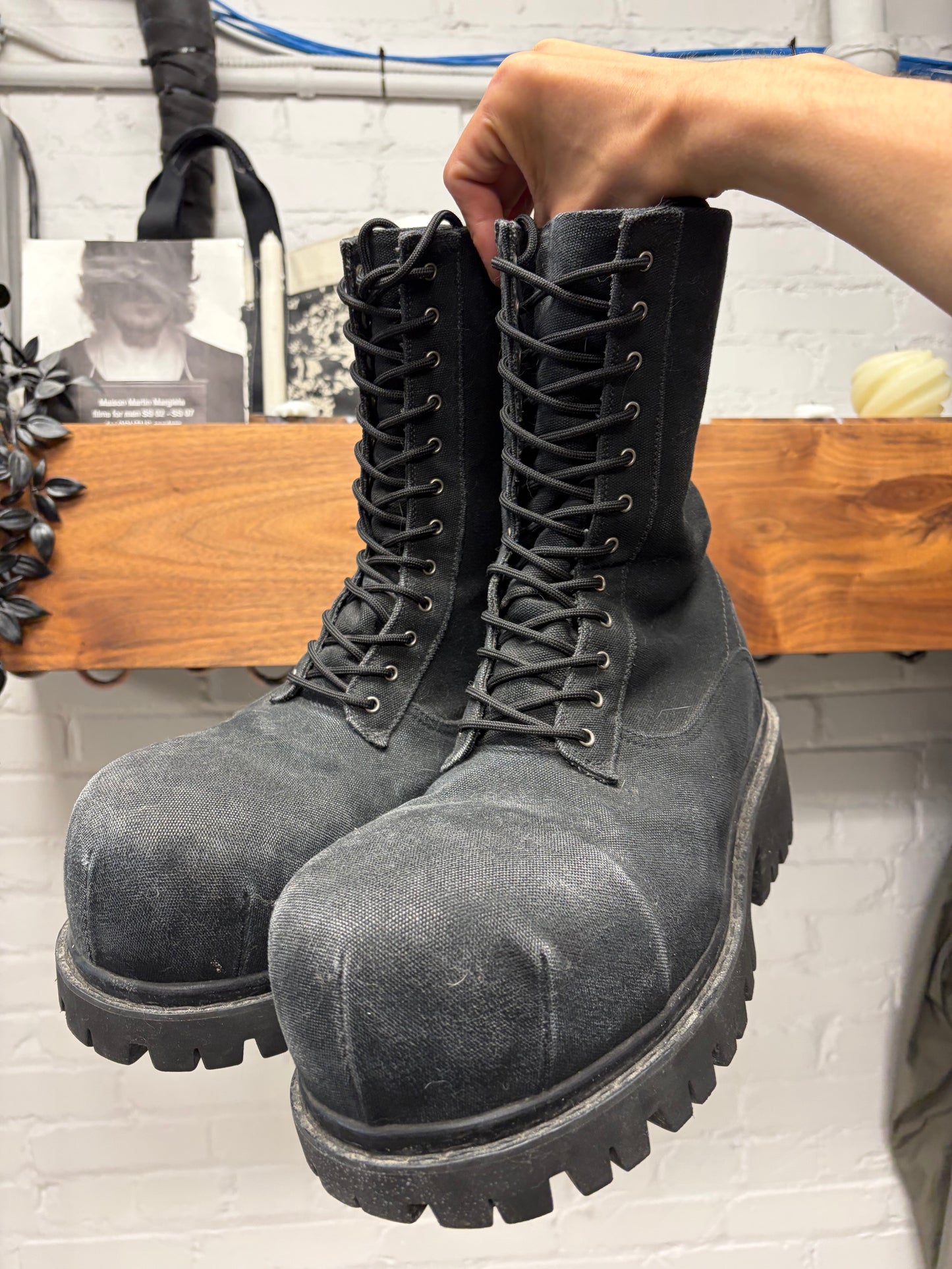 Balenciaga Canvas ‘Stomper’ Oversized Black Combat Boots