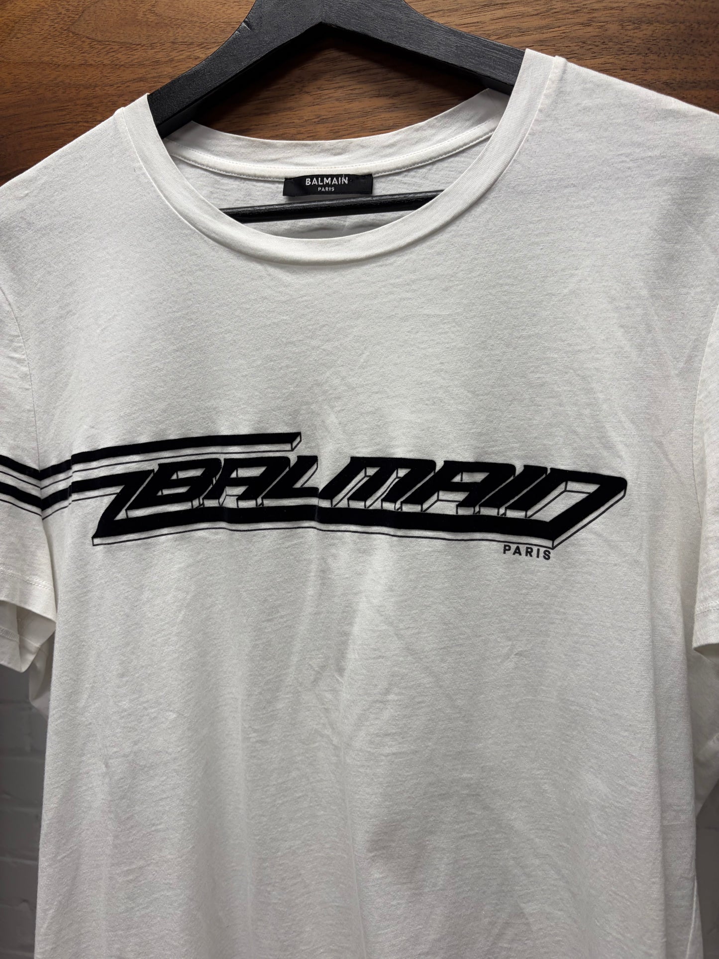 Balmain Embroidered ‘Slant’ Logo White T-Shirt