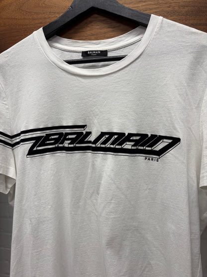 Balmain Embroidered ‘Slant’ Logo White T-Shirt