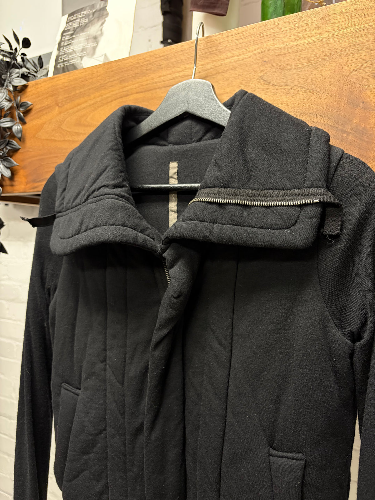 Rick Owens ‘Lilies’ Padded Black Bomber Jacket with Elongated Skinny Sleeves