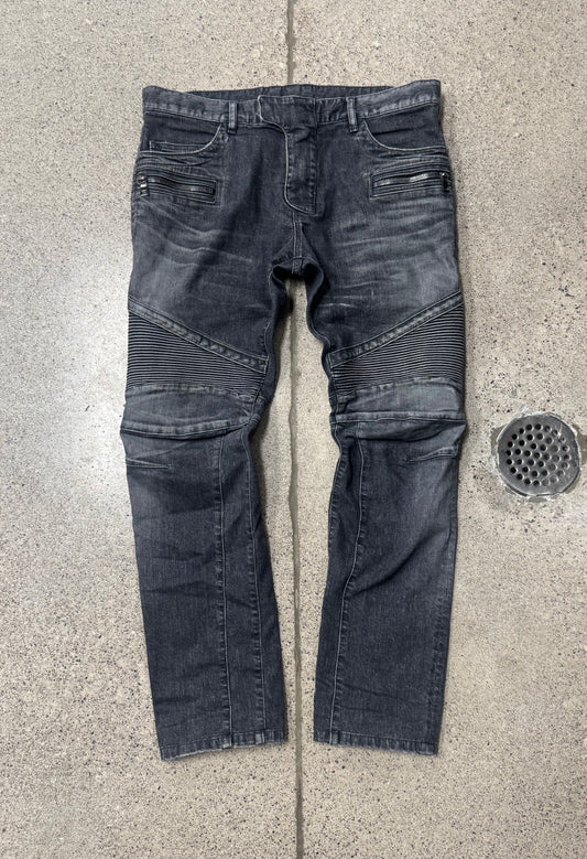 Balmain Washed Black Slim/Skinny Biker Jeans