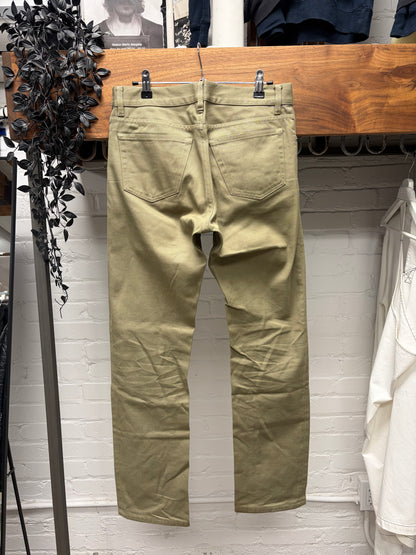 Vintage Helmut Lang ‘Raw Silk Denim’ Olive Bootcut Jeans