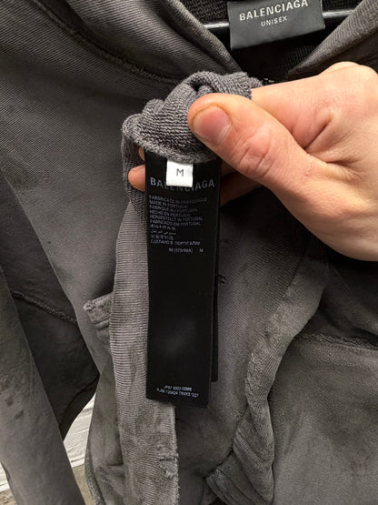 AW2023 Balenciaga Mudshow ‘Gaffer Tape’ Grey Distressed Zip-Up Hoodie
