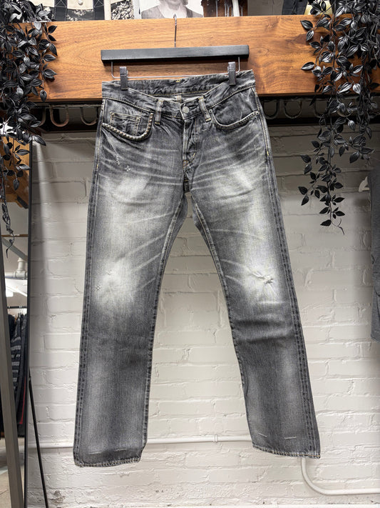 2000s Hysteric Glamour Studded ‘Washed Grey’ Skinny Jeans