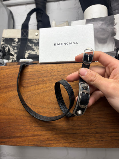Balenciaga ‘Tour’ Triple Wrapped Black Calfskin Leather/Silver Stud Bracelet