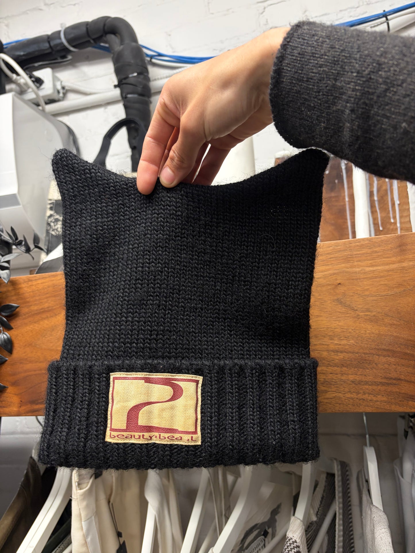 Beauty:Beast ‘Cat Ears’ Ribbed Black Wool Beanie