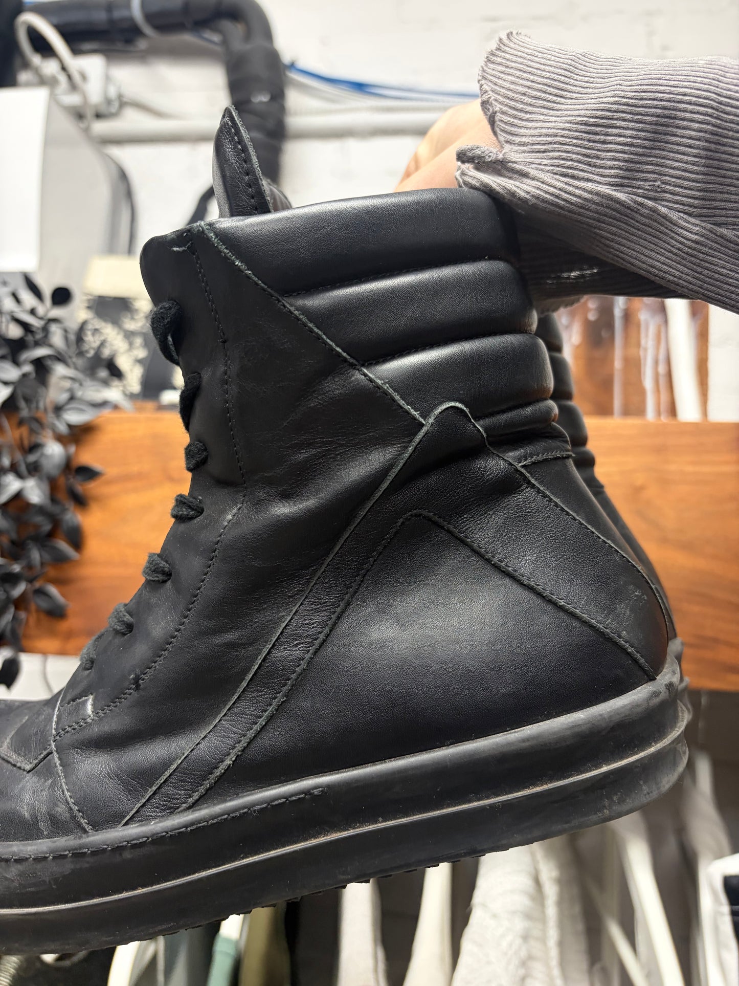 Rick Owens ‘Short Tongue’ Triple Black Geobasket High Top Sneakers