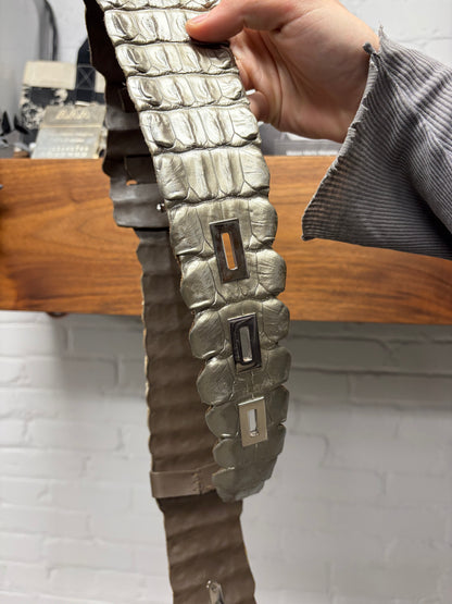 Ferragamo Genuine Crocodile Leather Silver Coated Belt