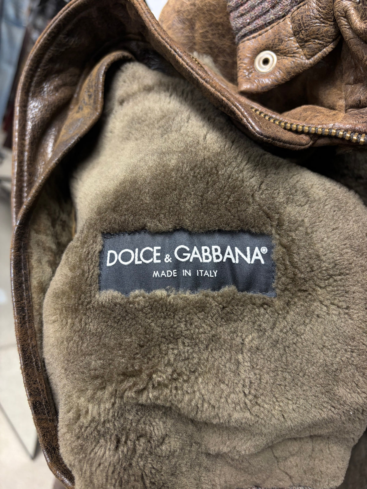 AW2006 Dolce & Gabbana Mainline Brown Rabbit Fur Lined Leather Hooded Bomber Jacket