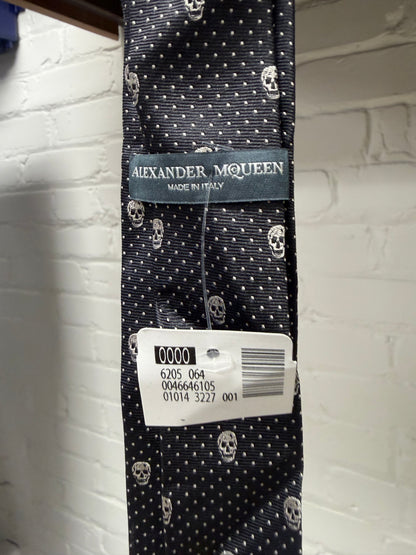 Alexander McQueen ‘Skull Pattern’ Polka Dot Black Skinny Tie