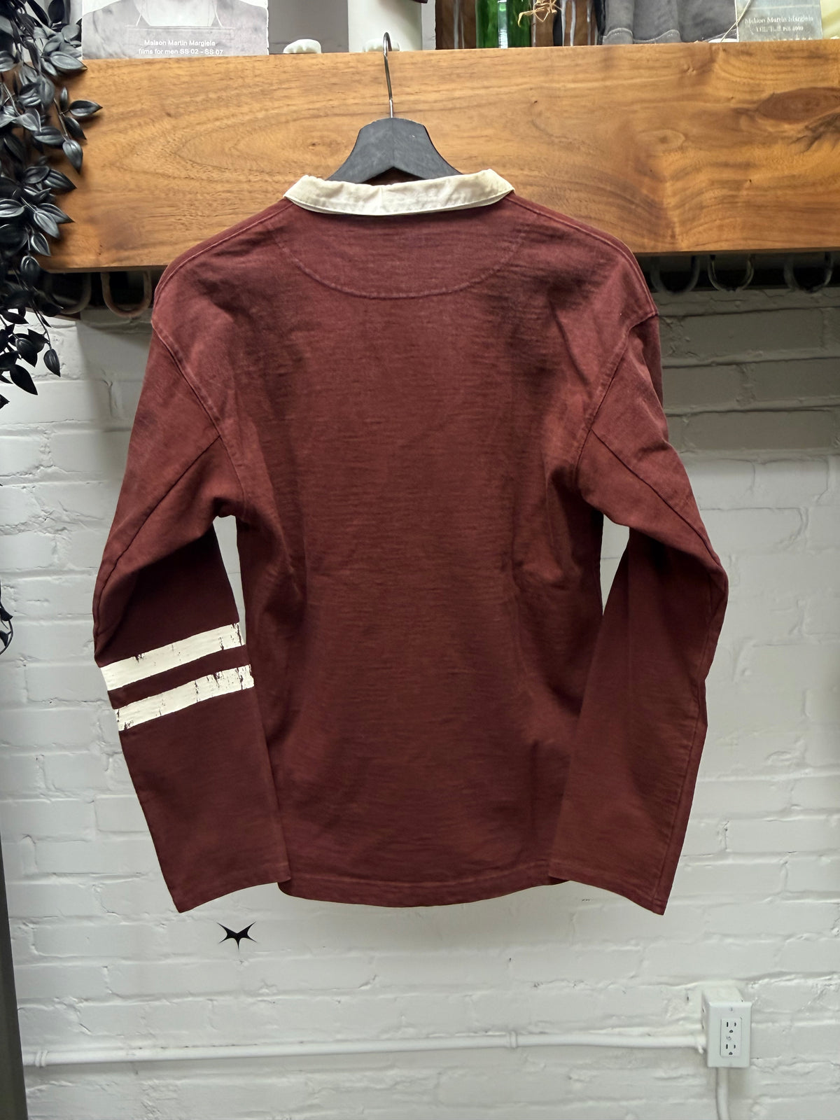 Kapital Vintage Inspired Dark Red/White Cotton ‘Rugby’ Long Sleeve Polo
