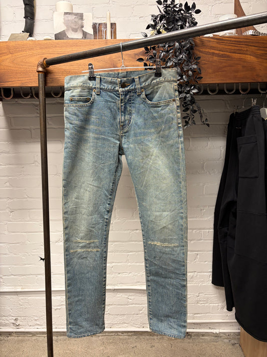 2016 Saint Laurent by Hedi Slimane ‘D02’ Black Chain Light Wash Blue Skinny Jeans