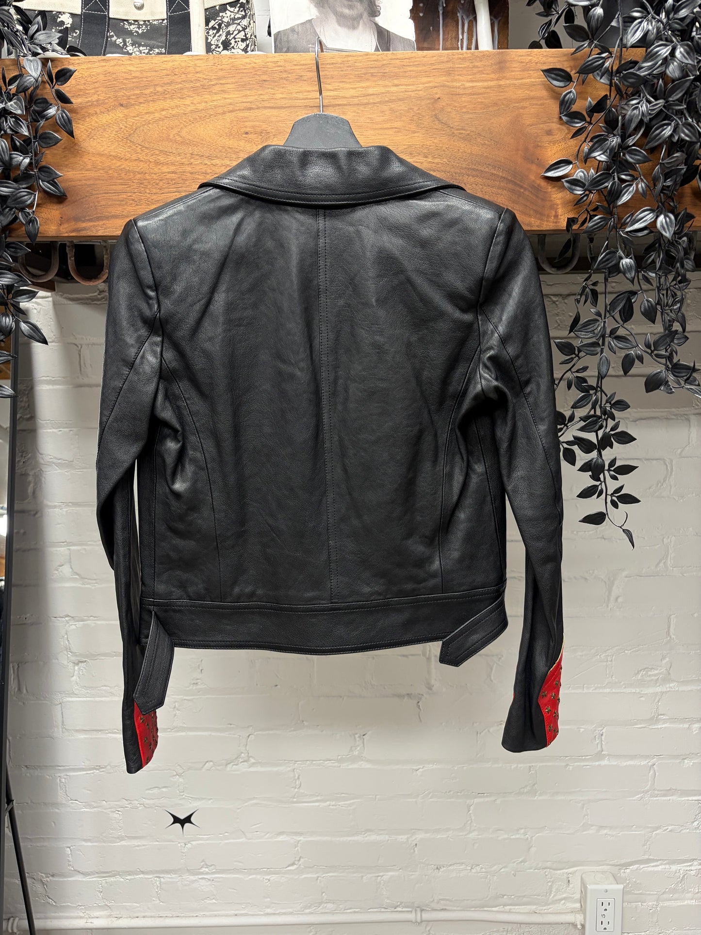SS2015 SAMPLE Saint Laurent by Hedi Slimane ‘Star Studded’ Black/Red Leather Biker Jacket