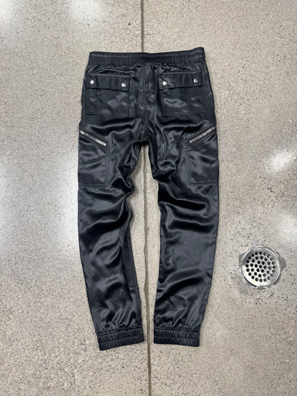 AW2020 Rick Owens ‘Performa’ Black Satin Cargo Pants