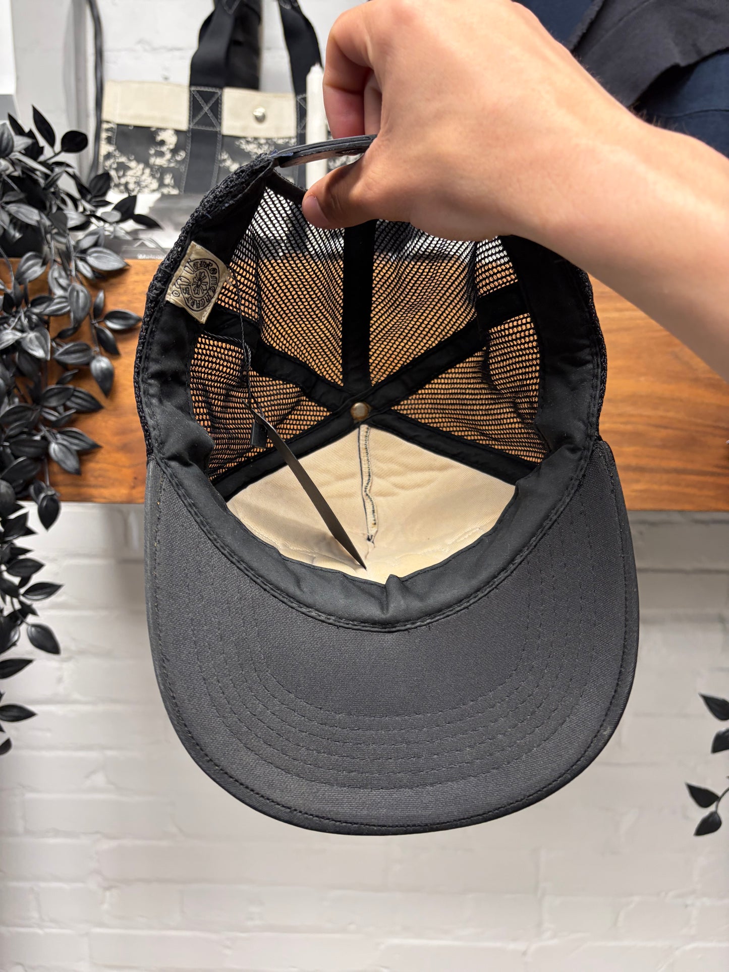 Vintage Chrome Hearts ‘Fuck’ White Leather Patched Black Trucker Hat