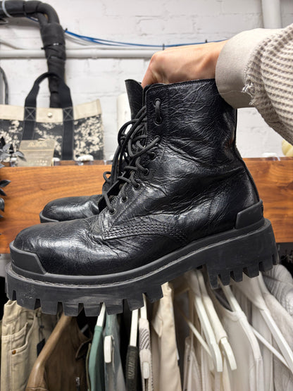 Balenciaga ‘Strike’ Black Patent Leather Combat Boots