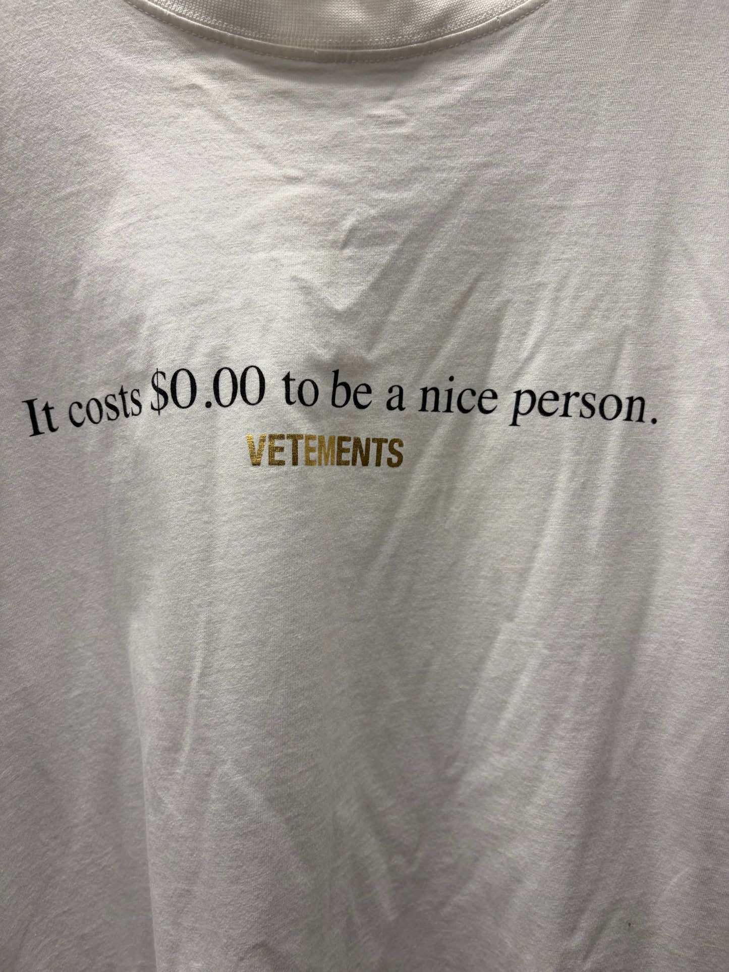 Vetements ‘It’s Free to be Nice’ Oversized White Slogan T-Shirt