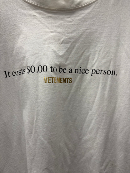 Vetements ‘It’s Free to be Nice’ Oversized White Slogan T-Shirt