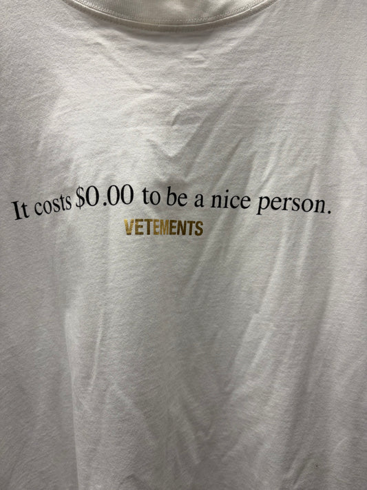 Vetements ‘It’s Free to be Nice’ Oversized White Slogan T-Shirt