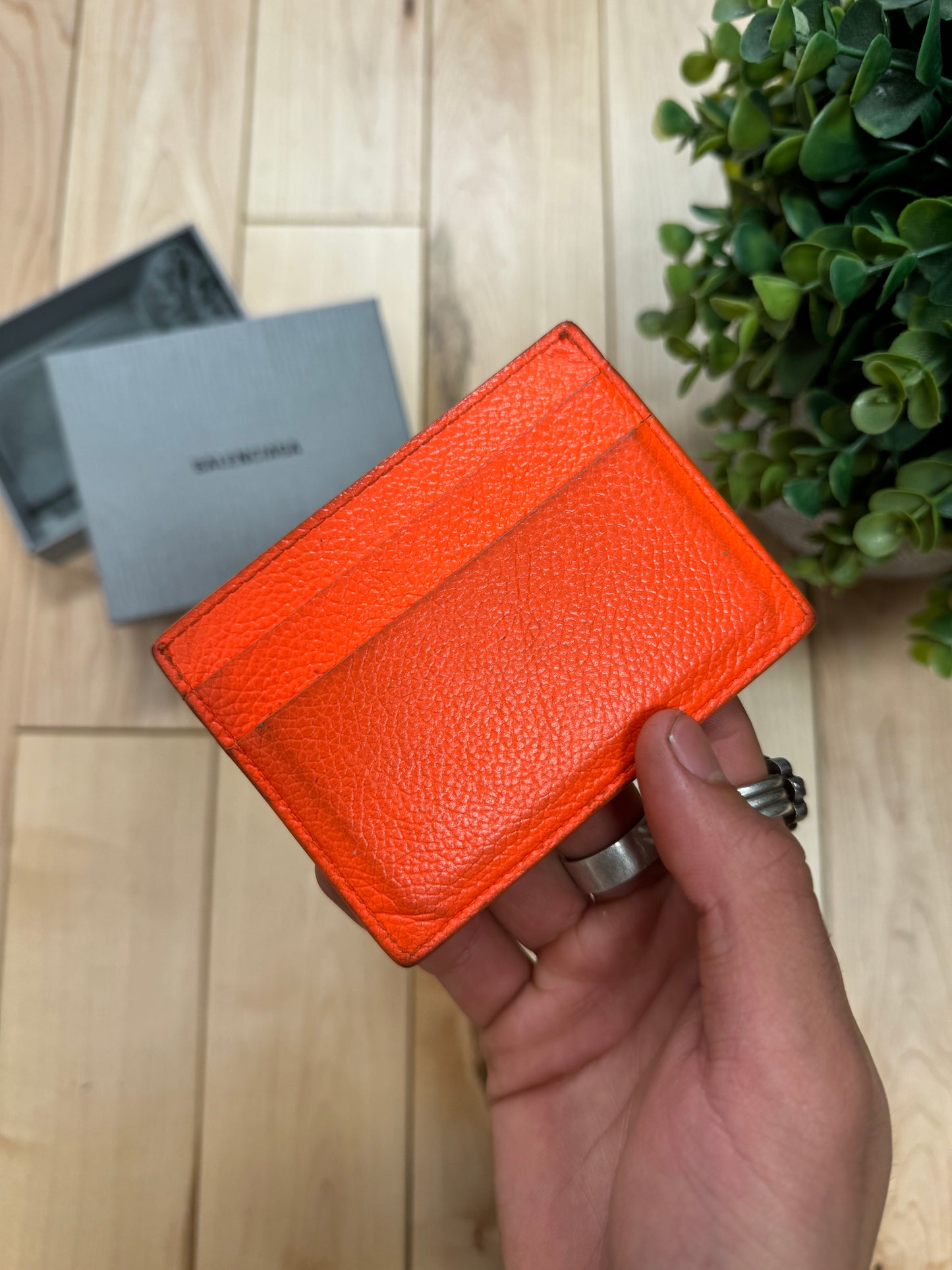 Balenciaga ‘Saftey Orange’ Pebbled Leather Cardholder Wallet